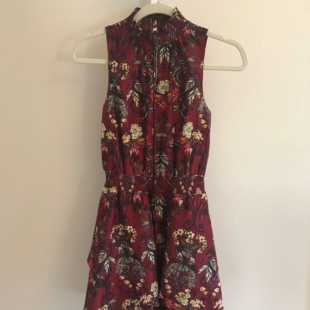 Flora Print High Neckline Mini Dress